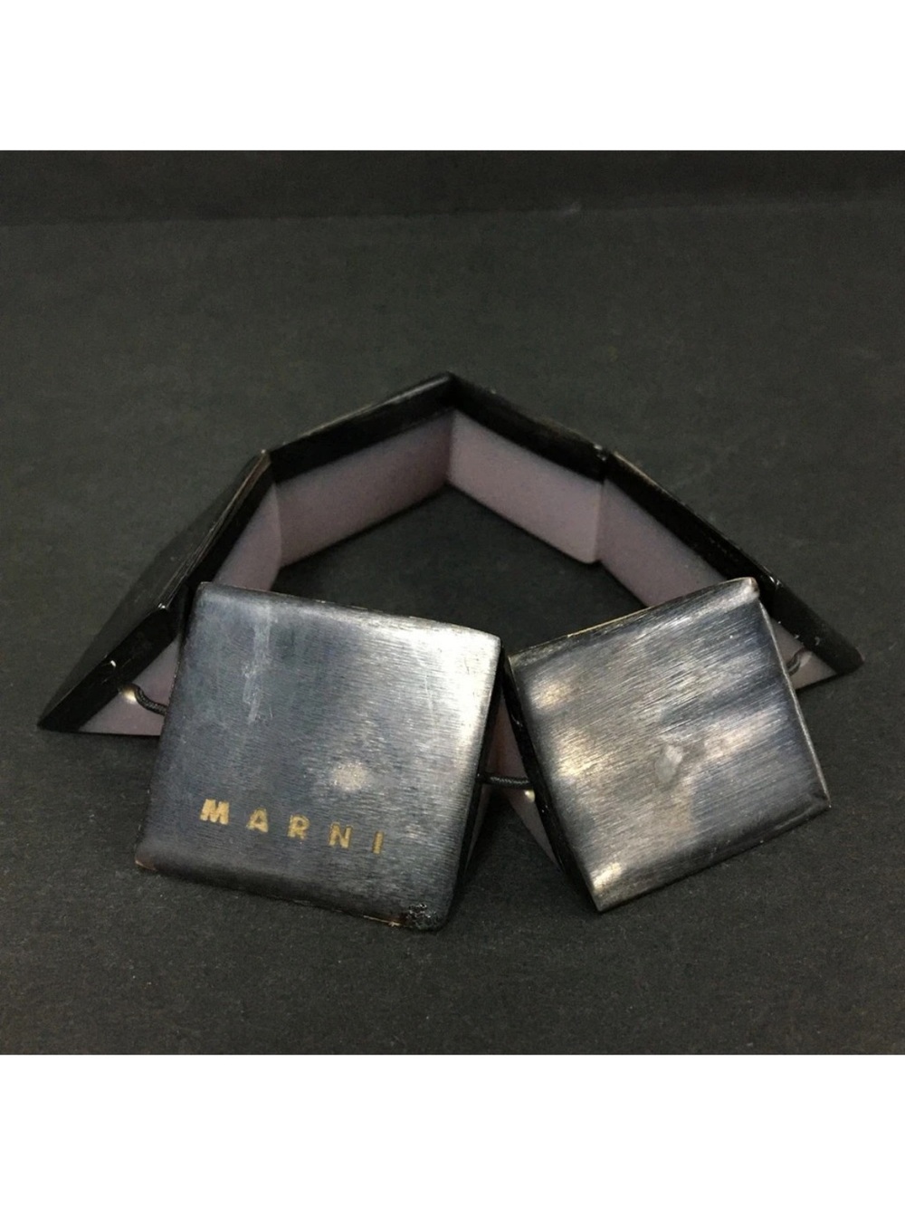 MARNI Vintage Resin Geometric Panel Stretch Bracelet Pink Black👝